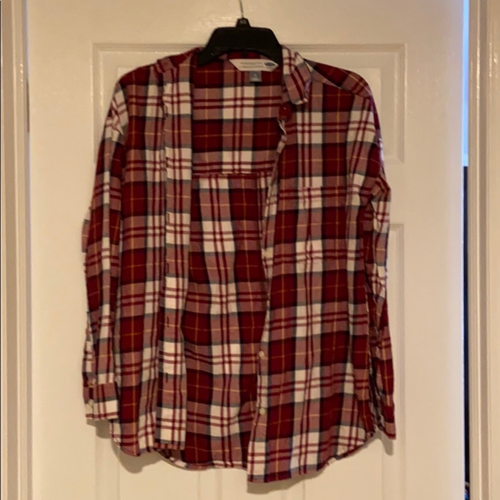 Red button down